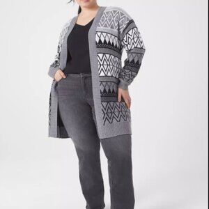 Lane Bryant Classic Long-Sleeve Open-Front Jacquard Cardigan